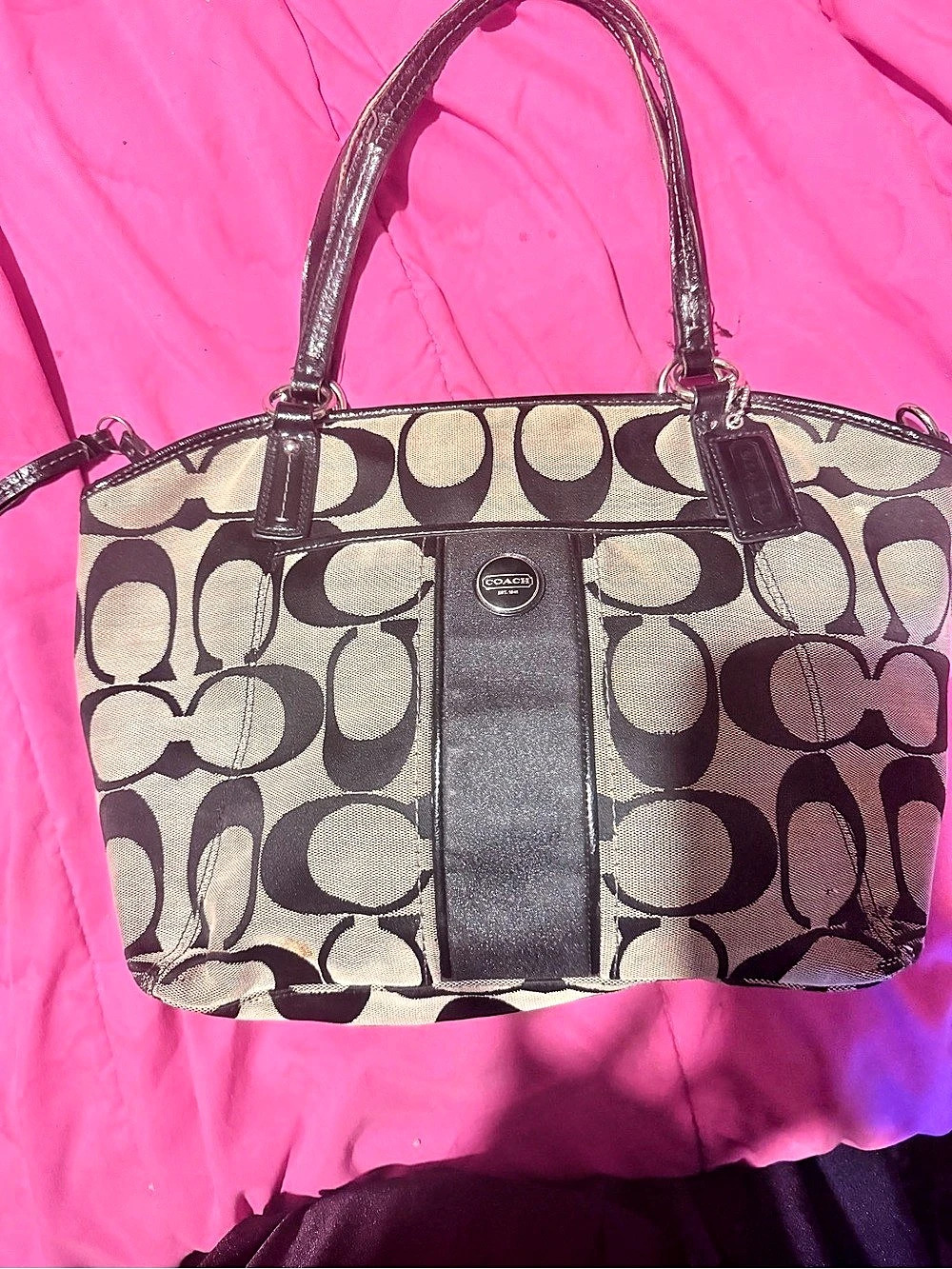 Coach Signature Stripe Carryall Tote Grey & Black